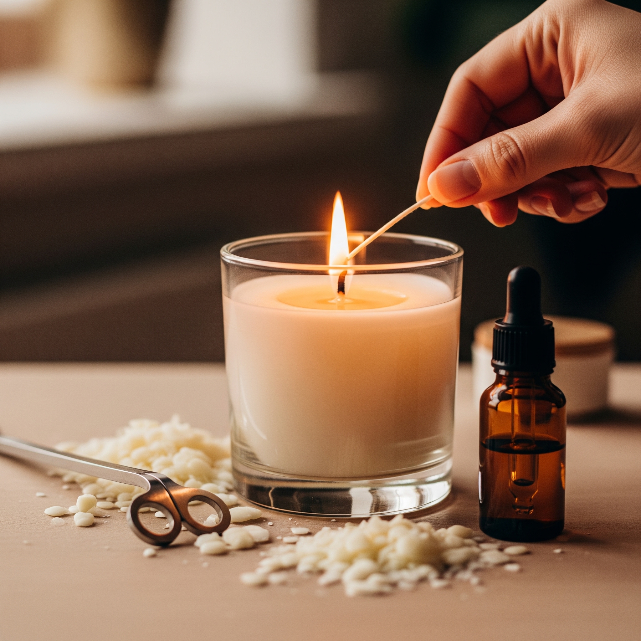 เทียนหอมกำลังถูกจุดในห้องที่ตกแต่งสวยงาม